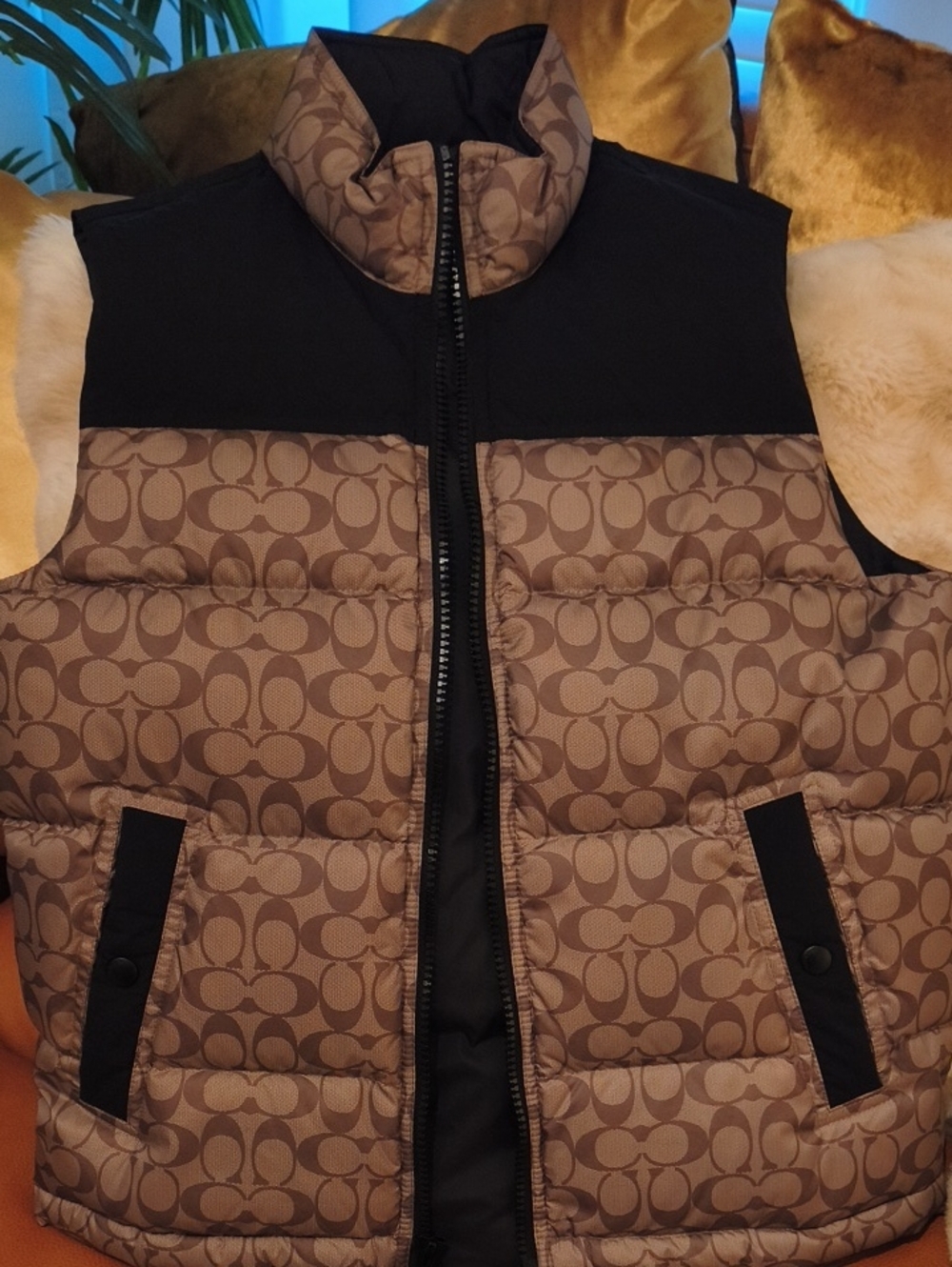 Coach Brown & Black Signature Quilted Puffer Vest